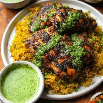 Peruvian Chicken & Rice with Green Sauce