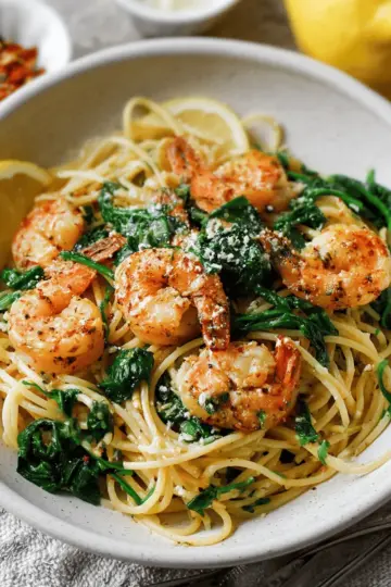 Lemon Garlic Shrimp Pasta With Spinach