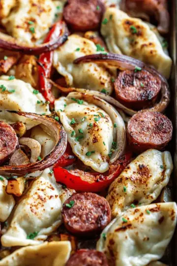 Kielbasa and Pierogies Sheet Pan Meal