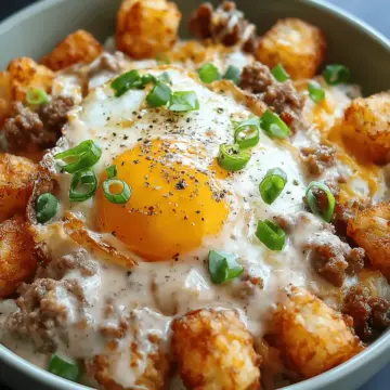 Tater Tot Breakfast Bowl with Sausage Gravy