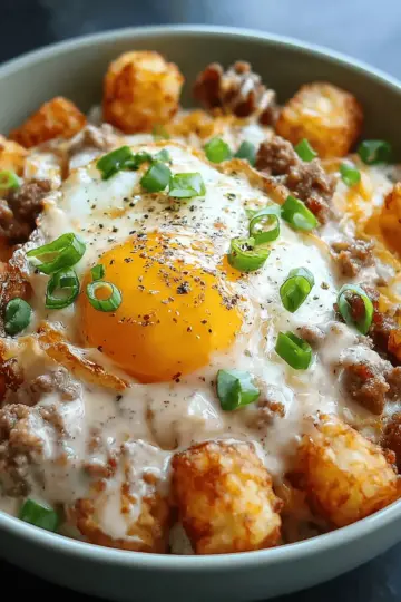 Tater Tot Breakfast Bowl with Sausage Gravy