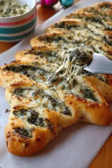 Christmas Tree Spinach Dip Breadsticks