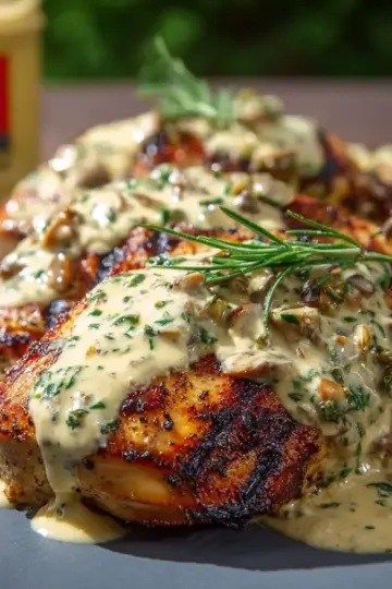 Grilled Stuffed Chicken with Cream Sauce