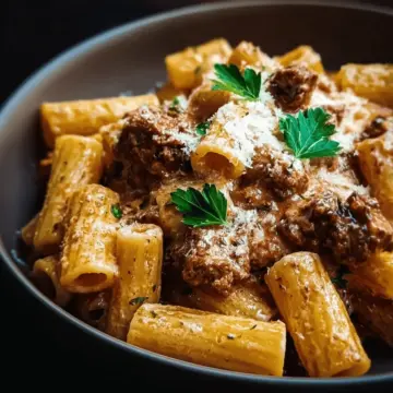 Creamy Parmesan Beef Rigatoni Pasta