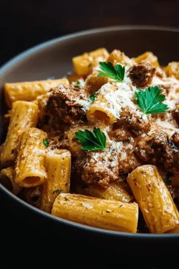 Creamy Parmesan Beef Rigatoni Pasta