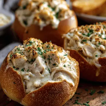 Chicken Alfredo Garlic Bread Bowls