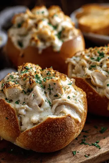 Chicken Alfredo Garlic Bread Bowls