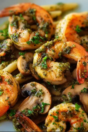 Pesto Shrimp with Mushrooms