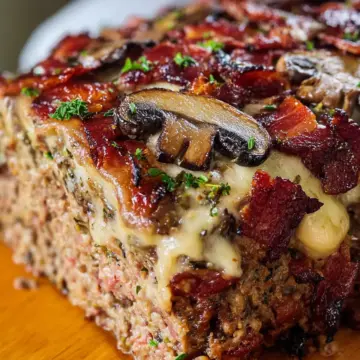 Mushroom Bacon Swiss Meatloaf