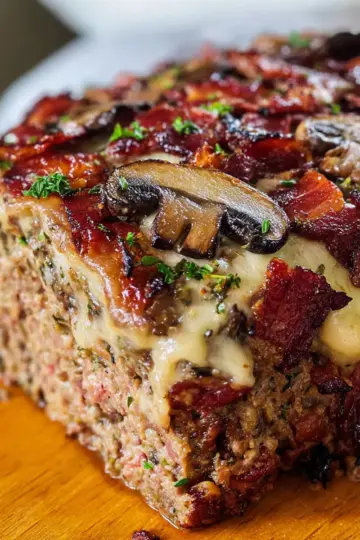 Mushroom Bacon Swiss Meatloaf