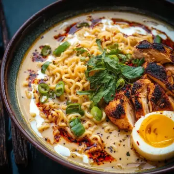 Fiery Chicken Ramen with Creamy Garlic Sauce