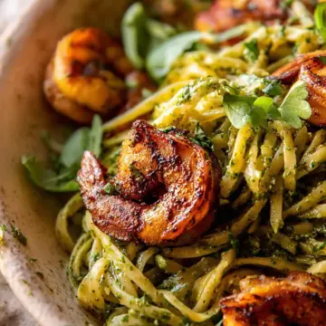 Cajun Garlic Butter Shrimp with Creamy Pesto Pasta.