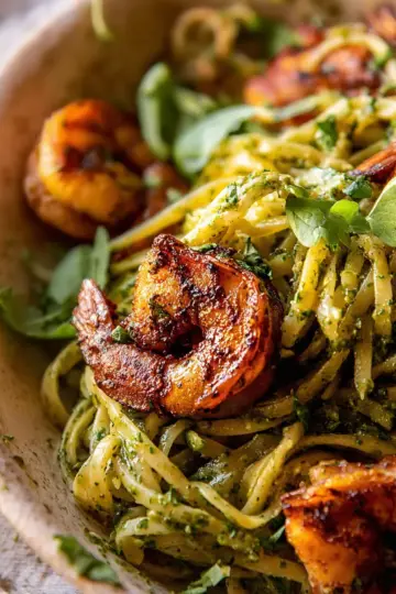 Cajun Garlic Butter Shrimp with Creamy Pesto Pasta.