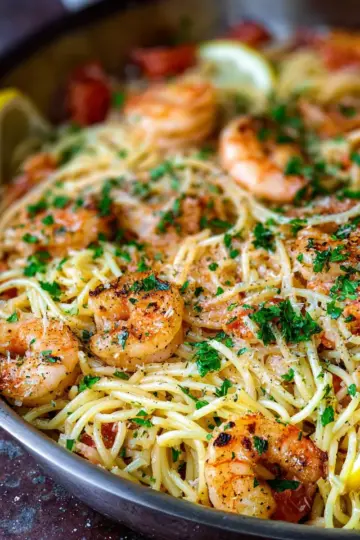 Garlicky Shrimp Pasta with White Wine and Lemon