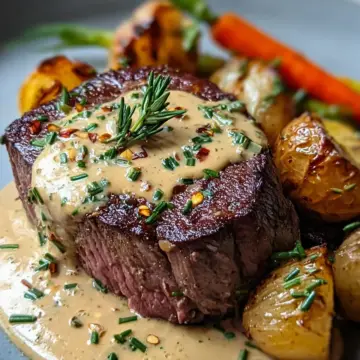 Rinderfilet mit Knoblauch-Dijon-Sahnesauce genießen