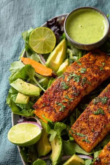 Cajun-Spiced Baked Salmon with Avocado Lime Sauce