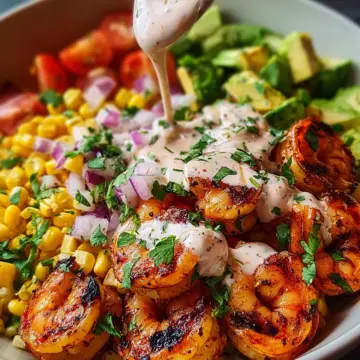 Grilled Shrimp Bowl with Corn Salsa & Creamy Sauce
