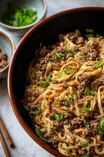 Mongolian Ground Beef Noodles (gluten-free)