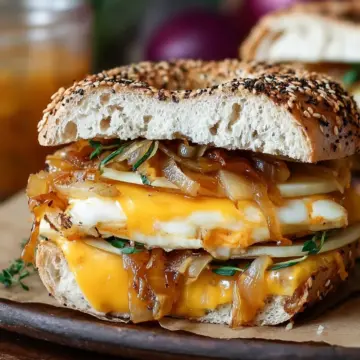 Pear Apple Cheddar Caramelized Onion Grilled Cheese Bagel Sandwich