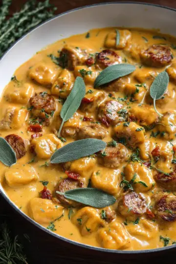 Creamy Butternut Squash Gnocchi with Sausage, Thyme, and Sage