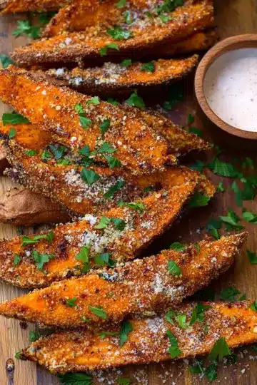 Garlic Parmesan Sweet Potato Wedges