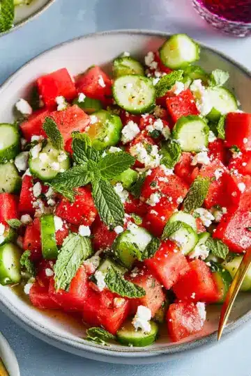 Watermelon Salad with Feta, Cucumber, and Mint
