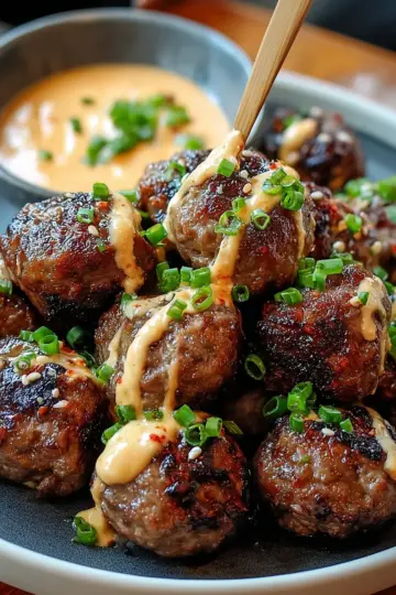 Korean BBQ Meatballs with Spicy Mayo Dip
