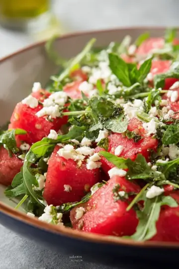 Watermelon Salad with Arugula, Feta, & Fresh Herbs