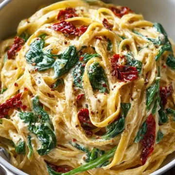 Silky Creamy Spinach Sun-Dried Tomato Fettuccine Recipe