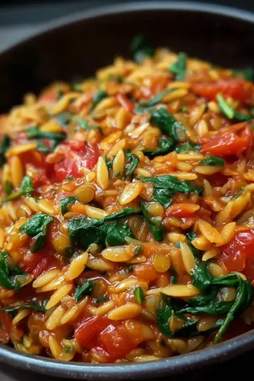 Easy One Pot Tomato Lentil Spinach Orzo Recipe for Cozy Nights