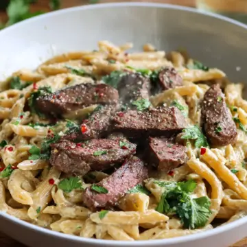 Creamy Garlic Steak Pasta