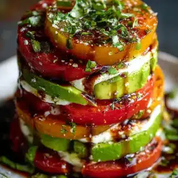 Roasted Tomato Caprese Tower with Avocado