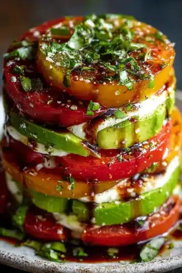 Roasted Tomato Caprese Tower with Avocado