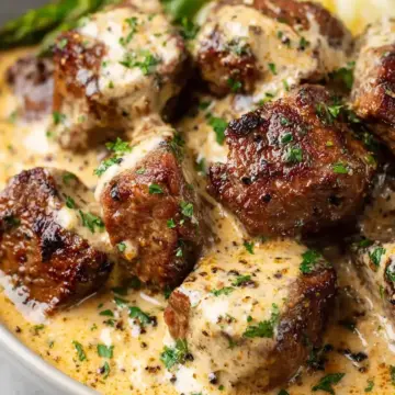 Garlic Butter Steak Bites with Creamy Parmesan Sauce