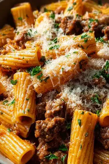 Creamy Parmesan Beef Rigatoni