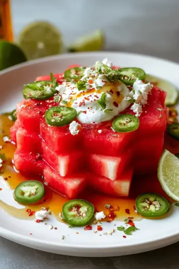 Chili Lime Watermelon with Labneh and Honey
