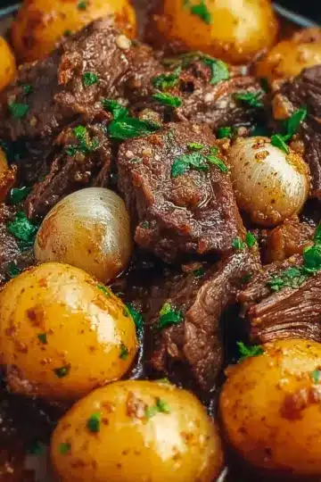 Slow Cooker Garlic Butter Beef with Potatoes